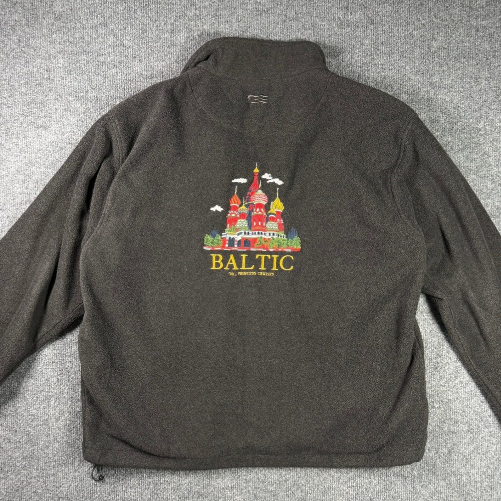 VTG Princess Cruises Fleece Jacket Mens L Gray Baltic Embroidered Zip Souvenir